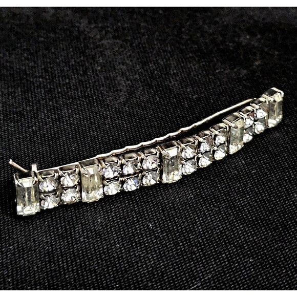 ART DECO Prong Set Crystal Barrett French Clasp Silver Tone Beauty 3.15"RARE EUC - Picture 4 of 9